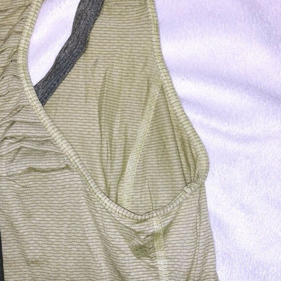 Lululemon yellow and gray striped v-neck tank top with drawstring bottom | Sz 4 - Picture 5 of 6